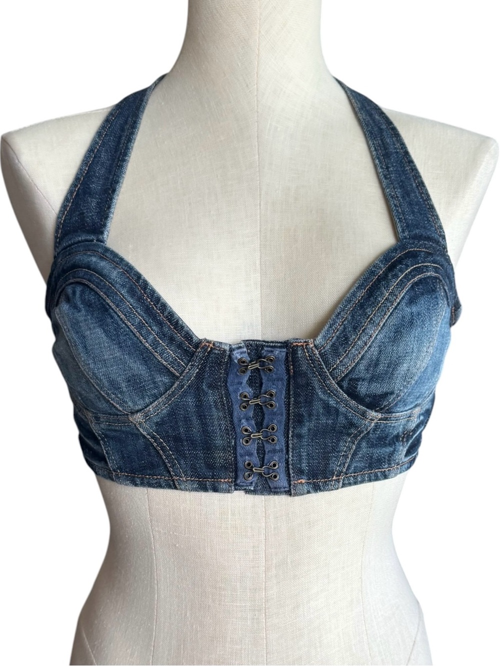 Y2K Guess Retro Denim Bra Halter Top Tank tagged size Medium best fit size Small